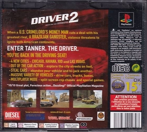 Driver 2 - Mangler Manual - PS1 (B Grade) (Genbrug)
